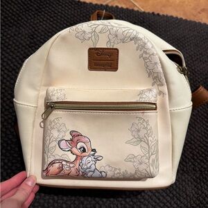 Loungefly Disney Bambi Cream Mini Backpack with Brown Trim